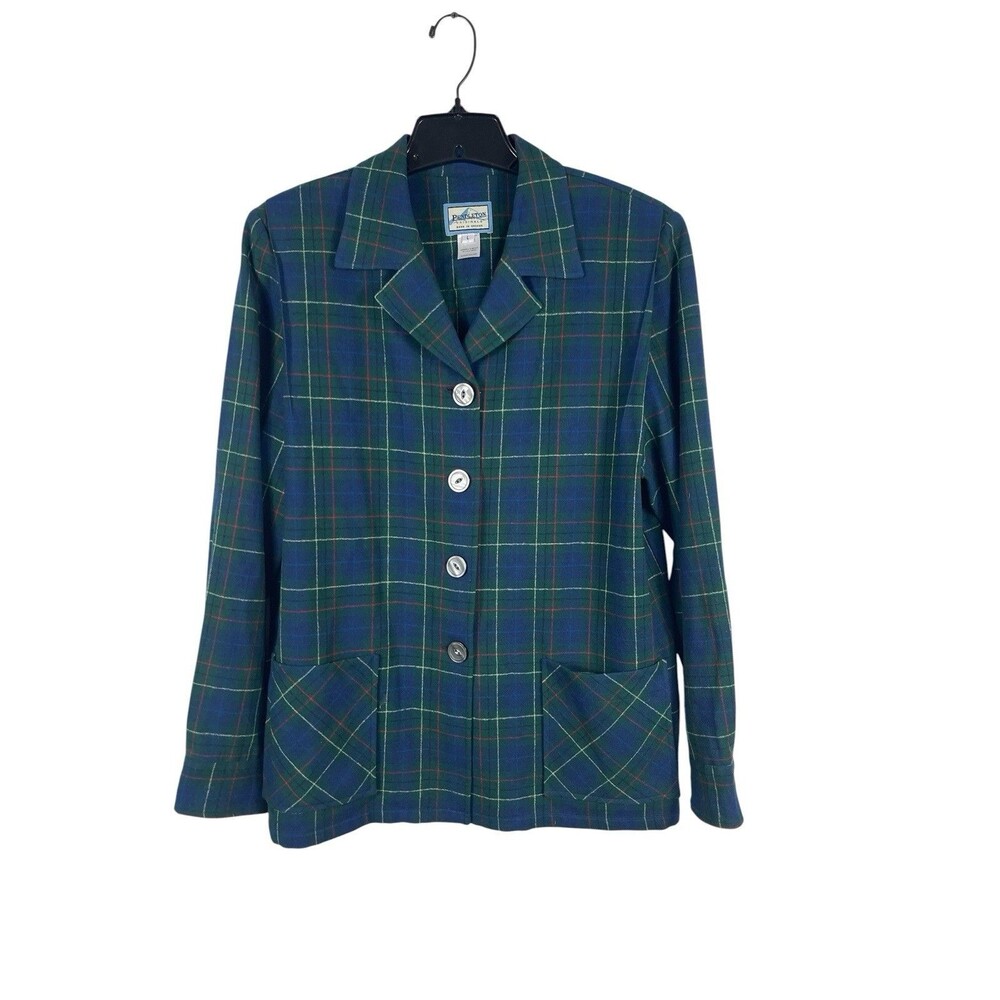 Pendleton Originals Wool Plaid Blazer Jacket Shacket Top L Green Blue Tartan 90s